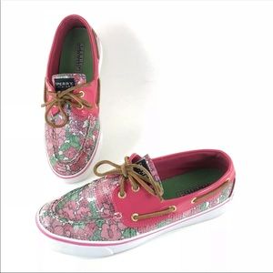 Sperry deck shoes pink/green and shiny look!